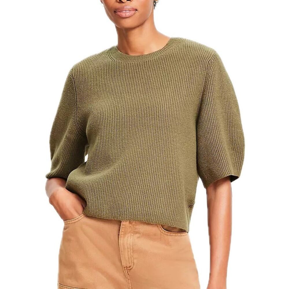 Loft Olive Green Chunky Knit Short Sleeve Cropped Relaxed Sweater Tee